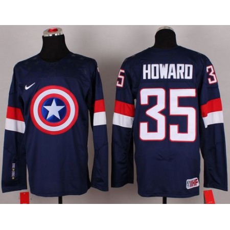 Olympic Team USA #35 Jimmy Howard Navy Blue Captain America Fashion Stitched NHL Jersey