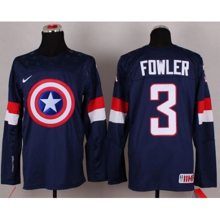 Olympic Team USA #3 Cam Fowler Navy Blue Captain America Fashion Stitched NHL Jersey