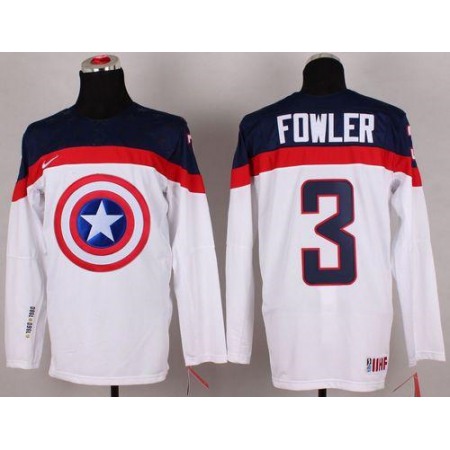 Olympic Team USA #3 Cam Fowler White Captain America Fashion Stitched NHL Jersey