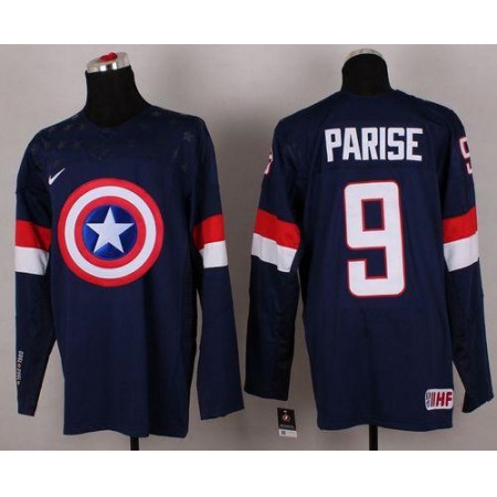 Olympic Team USA #9 Zach Parise Navy Blue Captain America Fashion Stitched NHL Jersey