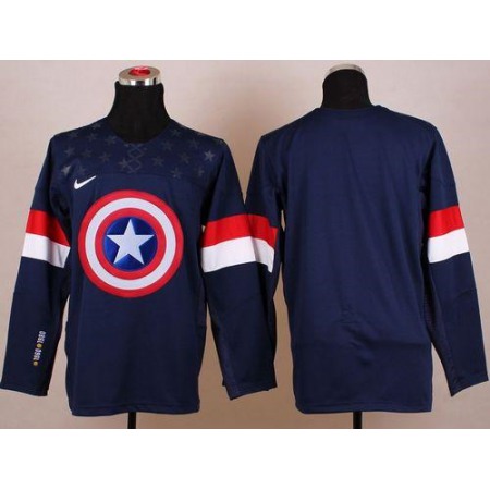 Olympic Team USA Blank Navy Blue Captain America Fashion Stitched NHL Jersey