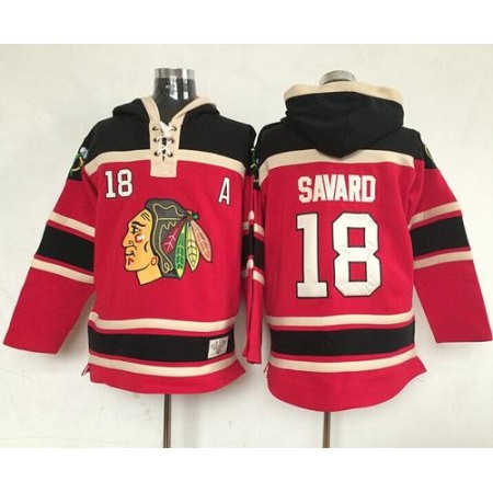 Blackhawks #18 Denis Savard Red Sawyer Hooded Sweatshirt Stitched NHL Jersey