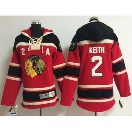 Blackhawks #2 Duncan Keith Red Sawyer Hooded Sweatshirt Stitched Youth NHL Jersey