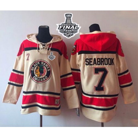 Blackhawks #7 Brent Seabrook Cream Sawyer Hooded Sweatshirt 2015 Stanley Cup Stitched NHL Jersey