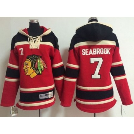 Blackhawks #7 Brent Seabrook Red Sawyer Hooded Sweatshirt Stitched Youth NHL Jersey