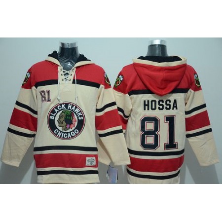 Blackhawks #81 Marian Hossa Cream Sawyer Hooded Sweatshirt Stitched NHL Jersey