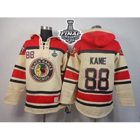Blackhawks #88 Patrick Kane Cream Sawyer Hooded Sweatshirt 2015 Stanley Cup Stitched NHL Jersey