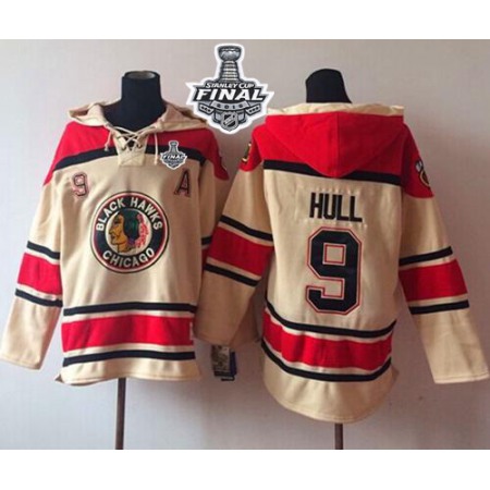 Blackhawks #9 Bobby Hull Cream Sawyer Hooded Sweatshirt 2015 Stanley Cup Stitched NHL Jersey