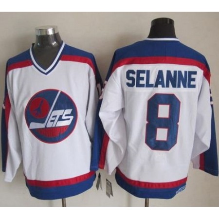 Jets #8 Teemu Selanne White/Blue CCM Throwback Stitched NHL Jersey