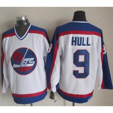 Jets #9 Bobby Hull White/Blue CCM Throwback Stitched NHL Jersey