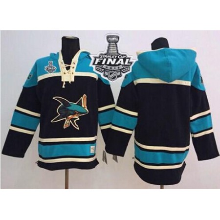 Sharks Blank Black Sawyer Hooded Sweatshirt 2016 Stanley Cup Final Patch Stitched NHL Jersey