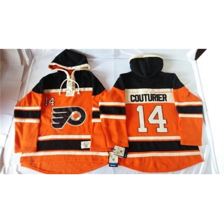 Flyers #14 Sean Couturier Orange Sawyer Hooded Sweatshirt Stitched NHL Jersey