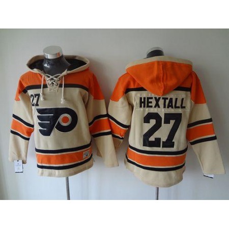 Flyers #27 Ron Hextall Cream Sawyer Hooded Sweatshirt Stitched NHL Jersey