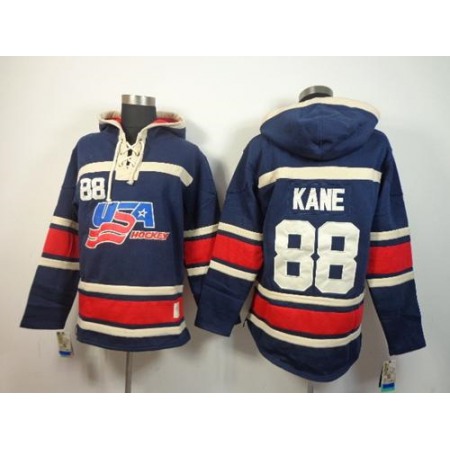 Olympic Team USA #88 Patrick Kane Navy Blue Throwback Sawyer Hooded Sweatshirt Stitched NHL Jersey