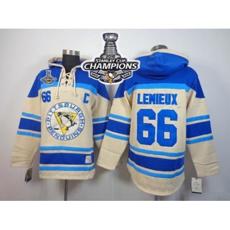 Penguins #66 Mario Lemieux Cream Sawyer Hooded Sweatshirt 2016 Stanley Cup Champions Stitched NHL Jersey