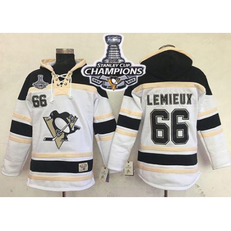 Penguins #66 Mario Lemieux White Sawyer Hooded Sweatshirt 2016 Stanley Cup Champions Stitched NHL Jersey