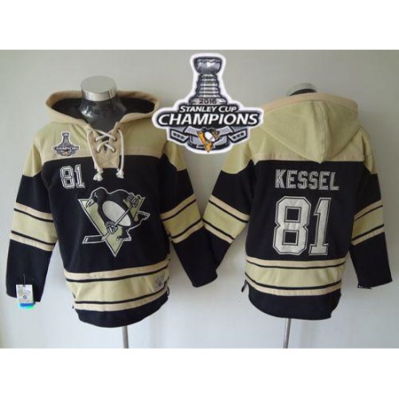 Penguins #81 Phil Kessel Black Sawyer Hooded Sweatshirt 2016 Stanley Cup Champions Stitched NHL Jersey