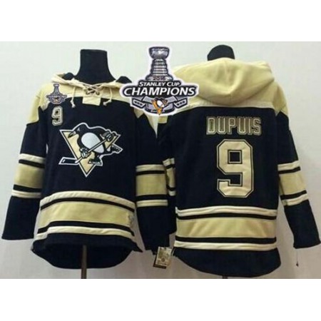 Penguins #9 Pascal Dupuis Black Sawyer Hooded Sweatshirt 2016 Stanley Cup Champions Stitched NHL Jersey