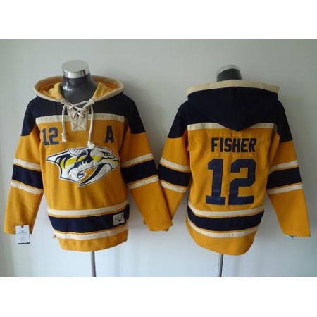 Predators #12 Mike Fisher Yellow Sawyer Hooded Sweatshirt Stitched NHL Jersey