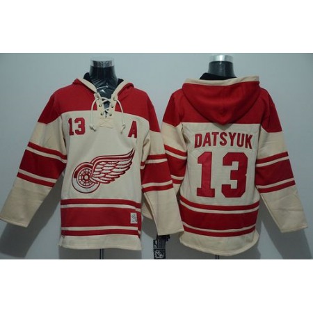 Red Wings #13 Pavel Datsyuk Cream Sawyer Hooded Sweatshirt Stitched NHL Jersey