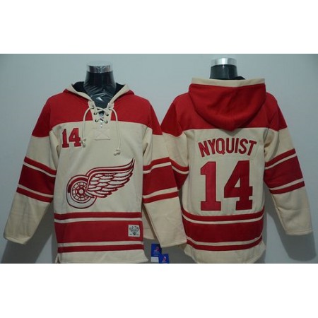 Red Wings #14 Gustav Nyquist Cream Sawyer Hooded Sweatshirt Stitched NHL Jersey