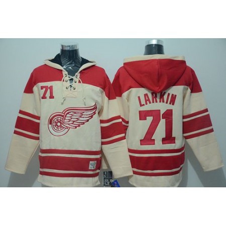 Red Wings #71 Dylan Larkin Cream Sawyer Hooded Sweatshirt Stitched NHL Jersey