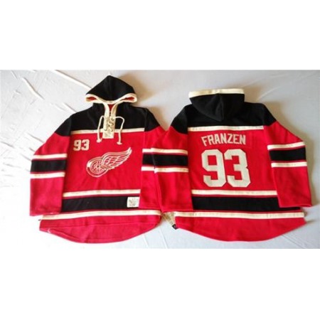 Red Wings #93 Johan Franzen Red Sawyer Hooded Sweatshirt Stitched NHL Jersey