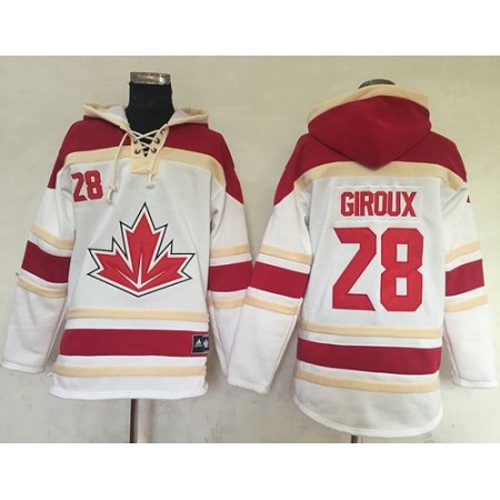 Team CA. #28 Claude Giroux White Sawyer Hooded Sweatshirt 2016 World Cup Stitched NHL Jersey