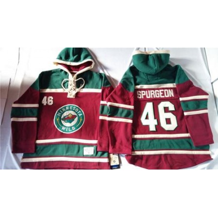 Wild #46 Jared Spurgeon Red Sawyer Hooded Sweatshirt Stitched NHL Jersey