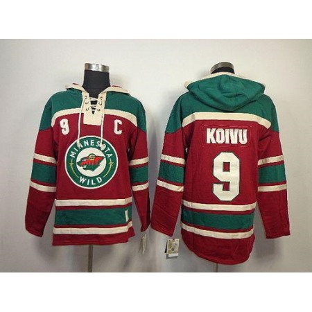 Wild #9 Mikko Koivu Red Sawyer Hooded Sweatshirt Stitched NHL Jersey