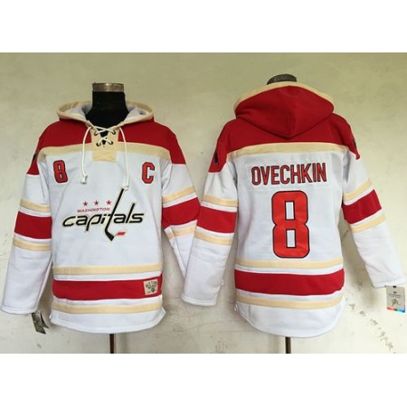 Capitals #8 Alex Ovechkin White Sawyer Hooded Sweatshirt Stitched NHL Jersey