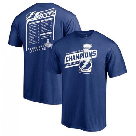Men's Tampa Bay Lightning 2021 Blue Stanley Cup Champions Pepper Pot T-Shirt