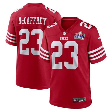 Men's San Francisco 49ers #23 Christian McCaffrey Nike Scarlet Super Bowl LVIII Game Jersey