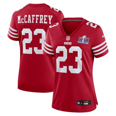 Women's San Francisco 49ers #23 Christian McCaffrey Nike Scarlet Super Bowl LVIII Game Jersey